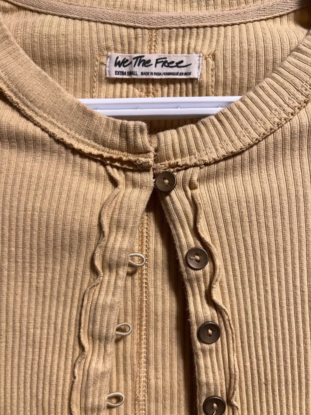 We The Free Mustard Yellow Ruffle Button-Front Ribbed Top / Cardigan | XSMALL - Picture 2 of 4